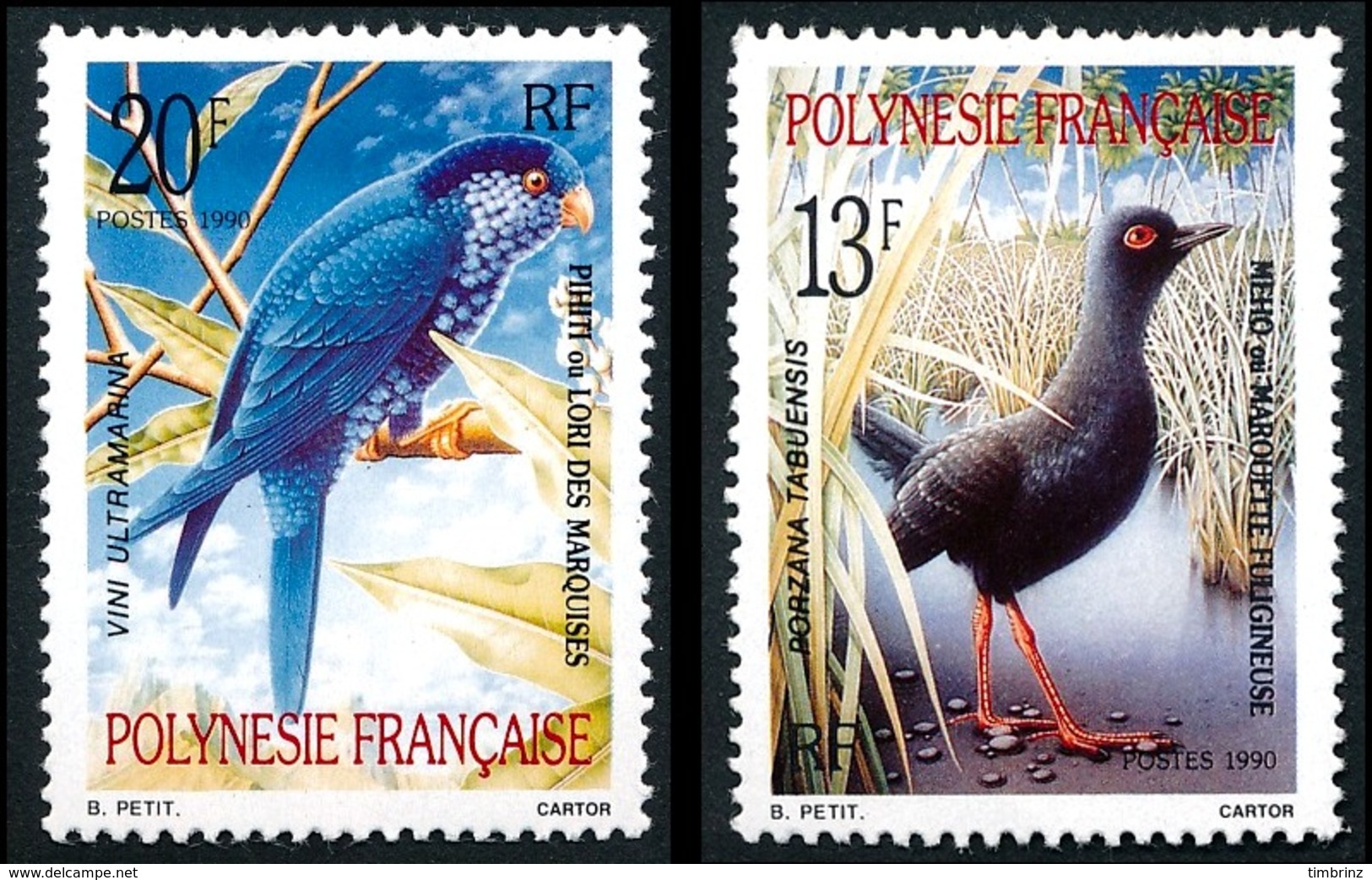 POLYNESIE 1990 - Yv. 360 Et 361 **   Cote= 1,85 EUR - Oiseaux Marouette Et Lori (2 Val.)  ..Réf.POL24015 - Neufs