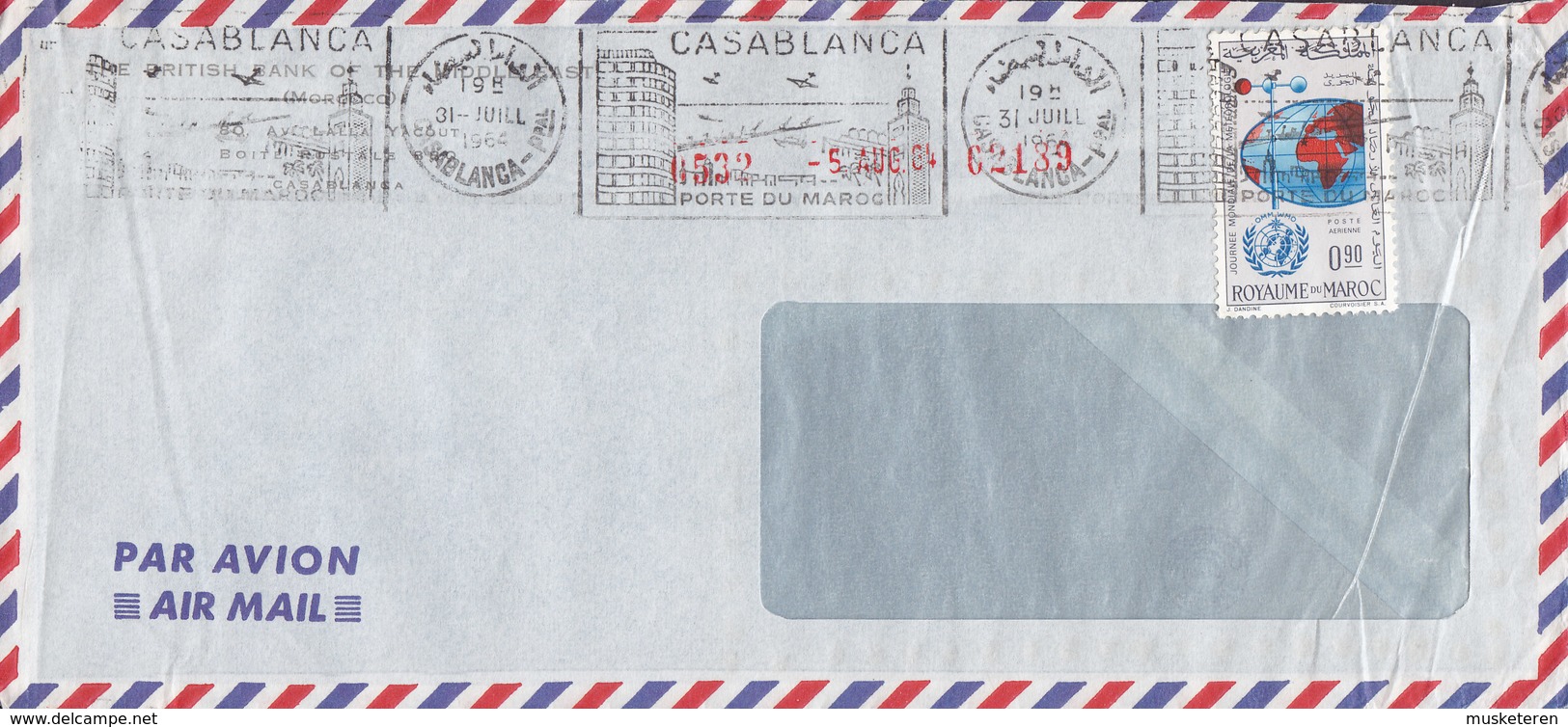 Morocco Air Mail BRITISH BANK OF THE MIDDLE EAST Flamme 'Porte De Maroc' CASABLANCA 1964 Cover Lettre Meteorologie - Marokko (1956-...)