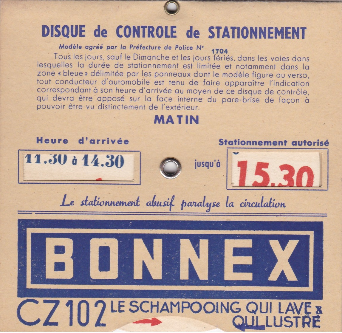 Disque De STATIONNEMENT BONNEX Anti Goudron  ( Lot 98) - Documents Historiques