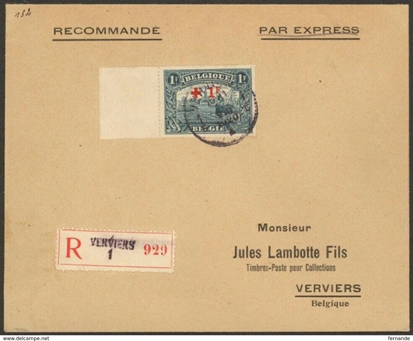 Enveloppe De 1920 Avec Nr 160 De Vervviers - 1918 Cruz Roja