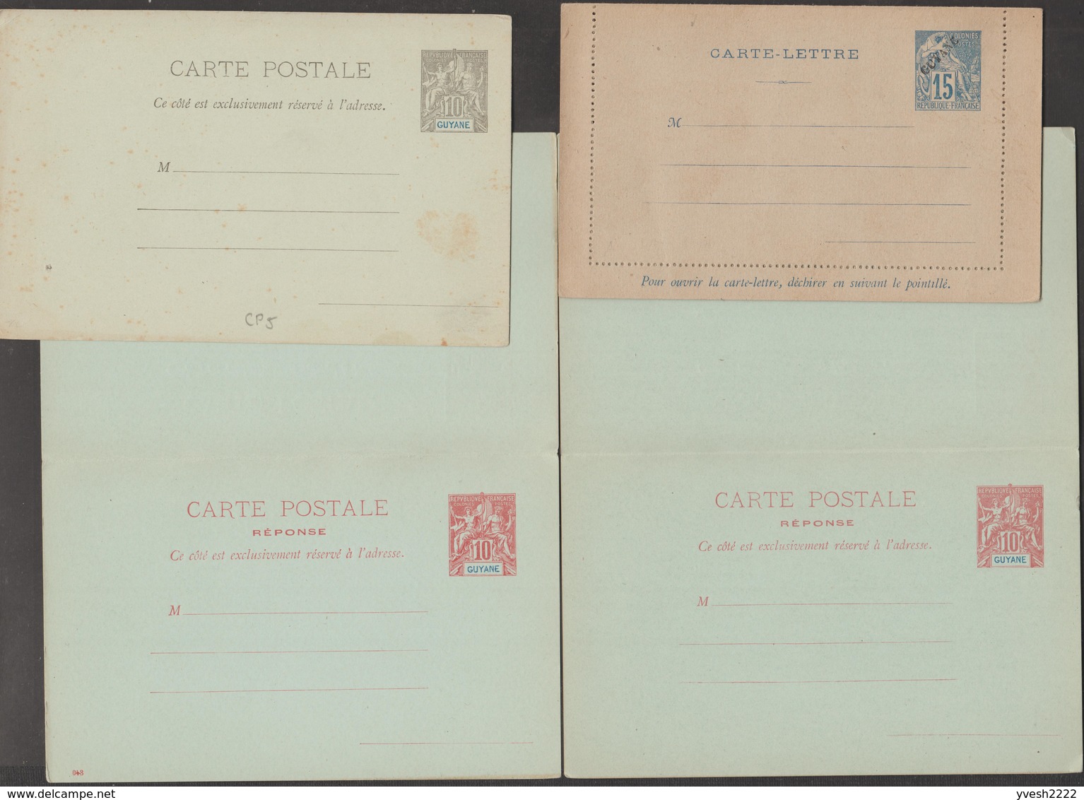Guyane Française. Petit Lot De 4 Entiers Postaux Neufs. Imperfections, Mais Rares - Lettres & Documents