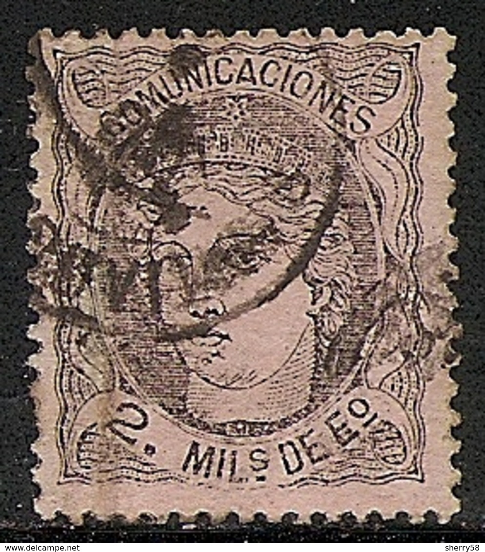 1870-ED. 103  GOB. PROVISIONAL. EFIGIE ALEGORICA DE ESPAÑA- 2 MILESIMAS NEGRO S. SALMON-USADO FECHADOR - Usados