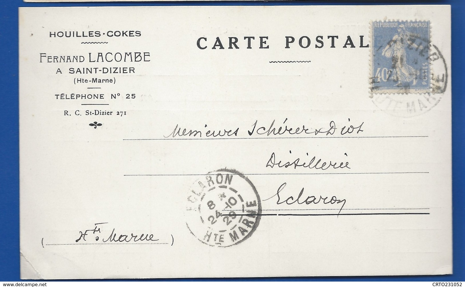 Carte A  Entête D'Entreprise  Houilles-Cokes   Fernant LACOMBE  SAINT-DIZIER   écrite En 1929 - Saint Dizier
