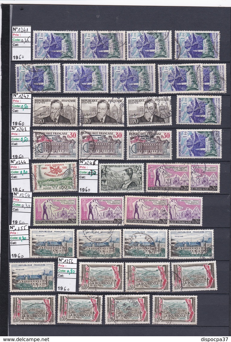 STOCK IMPORTANT  TIMBRES FRANCE Oblitérés  1959-1960-1961 - REF MS - SUR 22 pages de classeur détachées