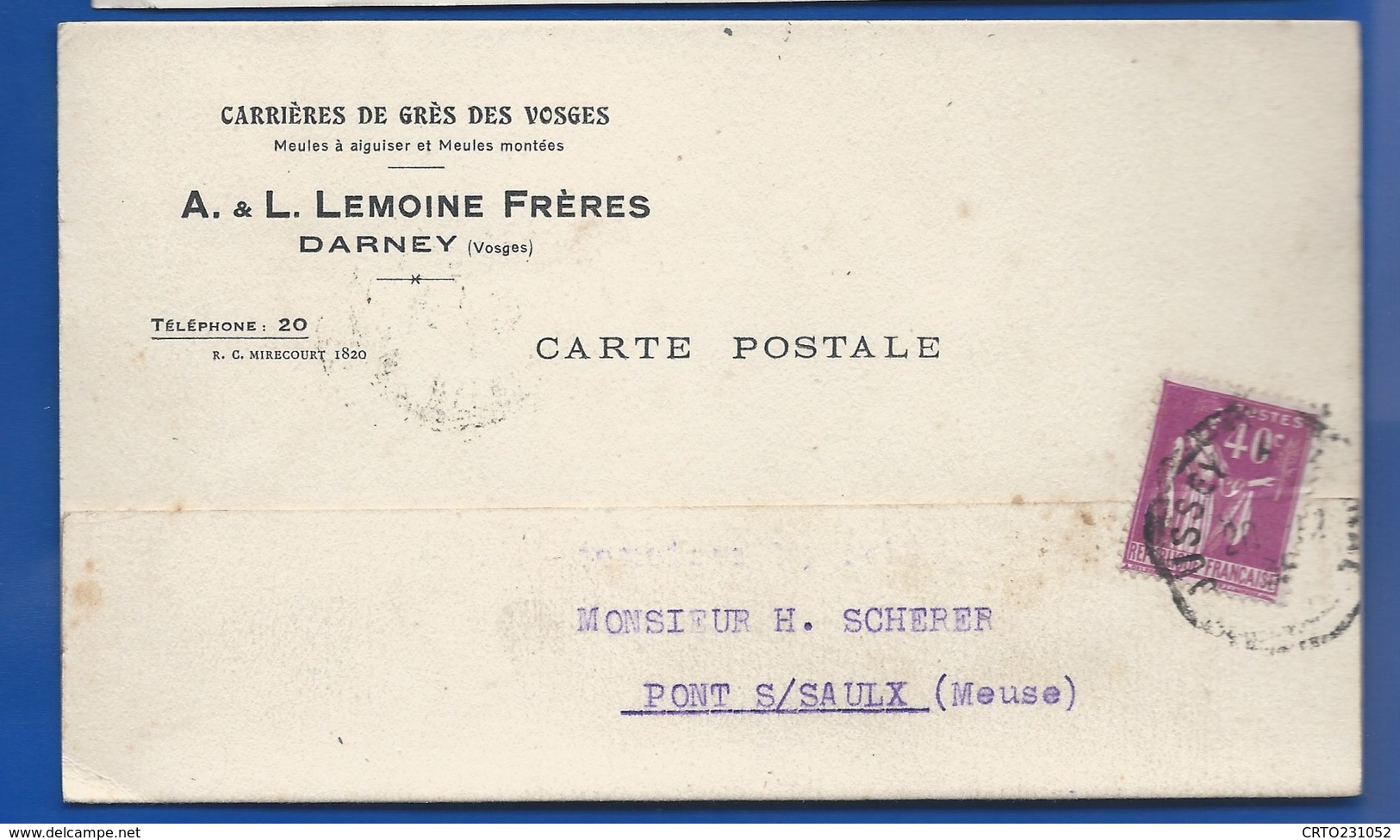 DARNEY   Carte à Entête D'Entreprise    Carrière De Grès Des Vosges   A.L LEMOINE Frères         écrite En 1935 - Darney