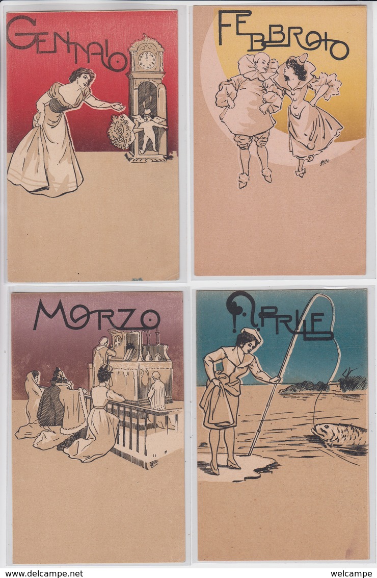 RARE SET  12 POSTCARDS -  MONTHS OF THE YEAR - 1900'S - ITALY - ITALIA - Altri & Non Classificati