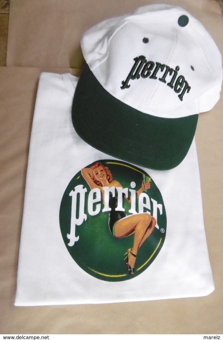 Lot : Casquette Publicitaire + T-Shirt Tee Shirt PERRIER - Modèle PIN UP - Gorras