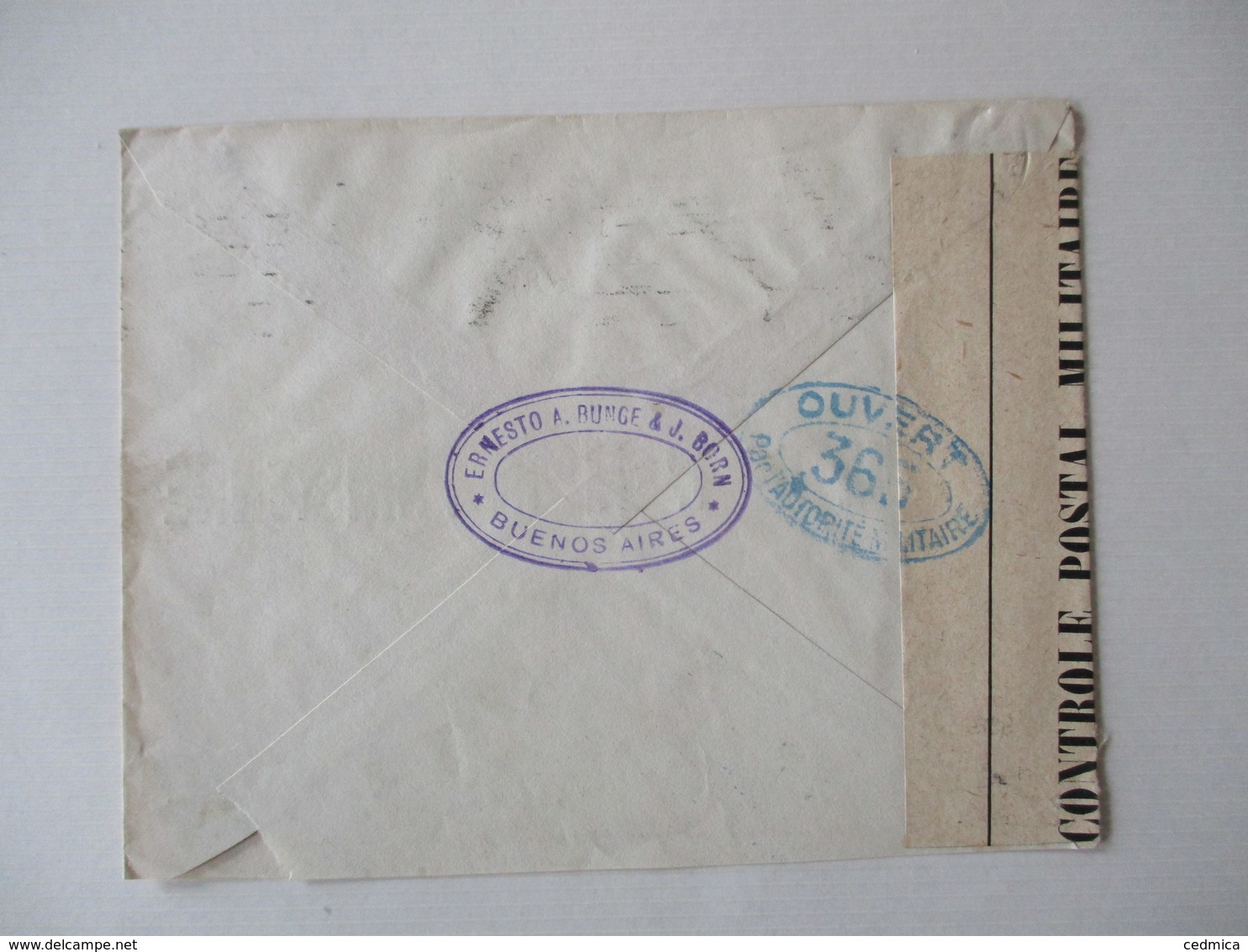 BUENOS-AIRES 13-1 1916 TIMBRE PERFORES SUR ENVELOPPE OUVERT PAR L'AUTORITE MILITAIRE 365 PARIS-R.P 8 FEVR 16 DISTRIBUTIO - Altri & Non Classificati