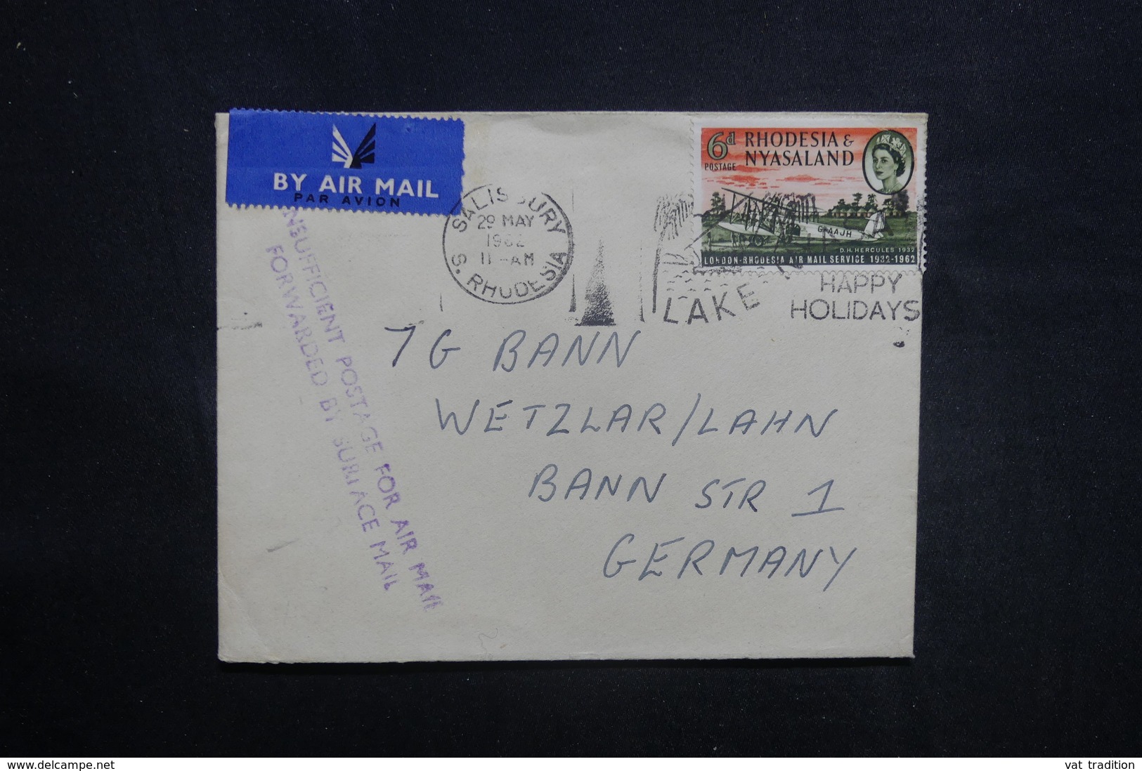 RHODÉSIE - Enveloppe De Salisbury Pour L 'Allemagne En 1962 Par Avion, Affranchissement Plaisant - L 36874 - Rhodesien & Nyasaland (1954-1963)