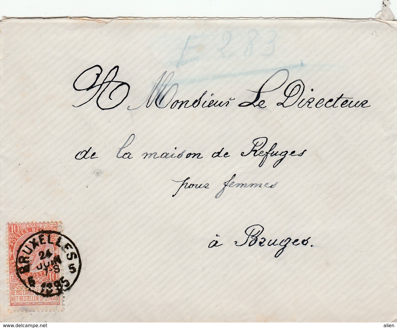 10 Ct Op Brief Brussel 1885 Naar "La Maison De Refuges Pour Femmes" Te Brugge. - 1893-1900 Fine Barbe