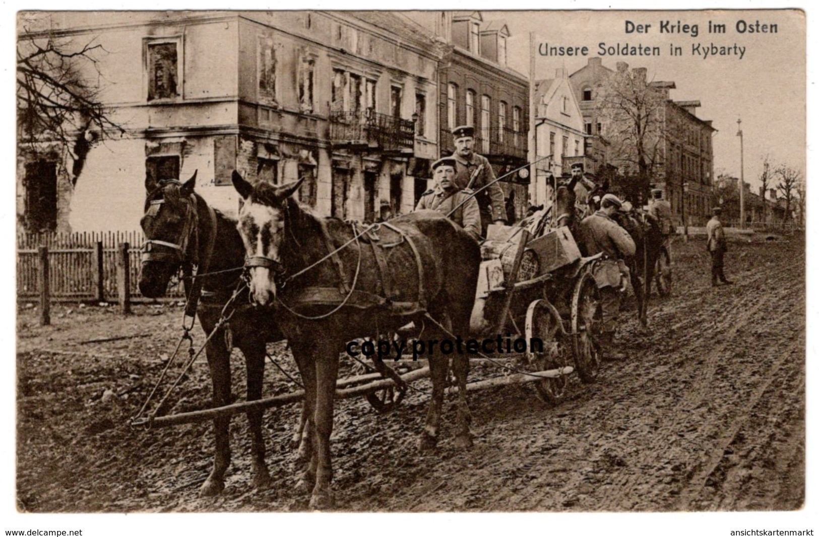 Der Krieg Im Osten, Unsere Soldaten In Kybarty, Kybartai, Pferde Fuhrwerk, Alte Postkarte 1915 Feldpost - Litauen