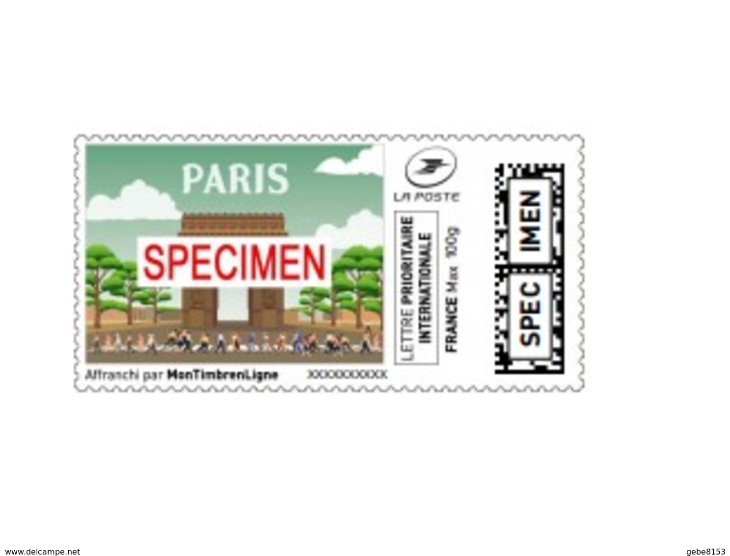 Montimbrenligne SPECIMEN Lettre Prioritaire Internationale 100 Gr "Paris Arc De Triomphe étoile" - Monumenten