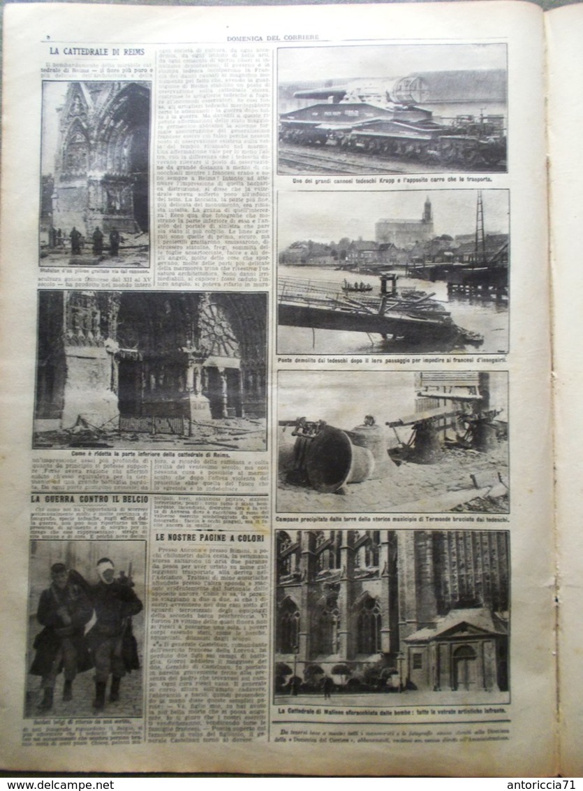 La Domenica Del Corriere 11 Ottobre 1914 WW1 Reims Marte Mine Termonde Gorgona - War 1914-18