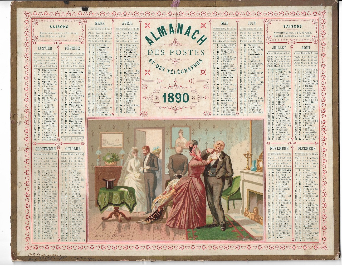 Almanach Des Postes Et Télégraphes  1890 "avant Le Mariage" Petits Défauts Bien Visibles Sur Scan   Avec Carte Deux Sevr - Grand Format : ...-1900