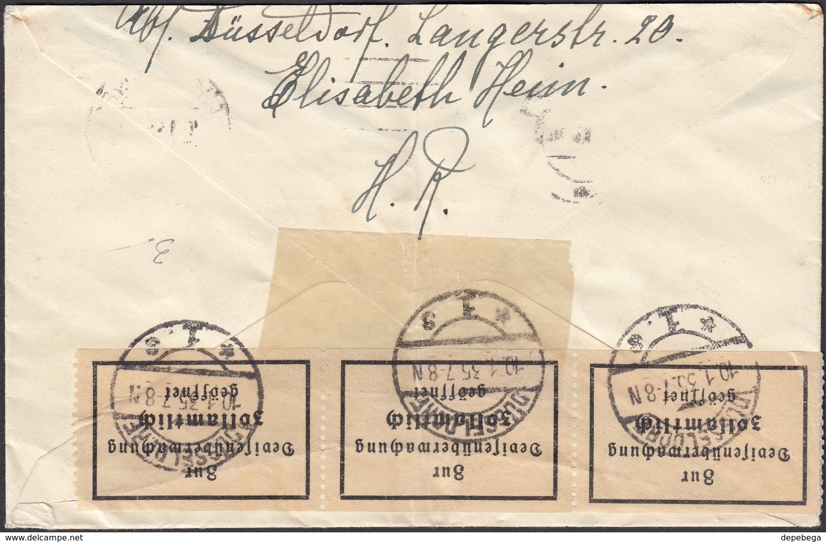 Germany - Censored Cover, 'Zollamtlich Geöffnet'. Dusseldorf 10.1.1935 To Aarau. - Covers & Documents