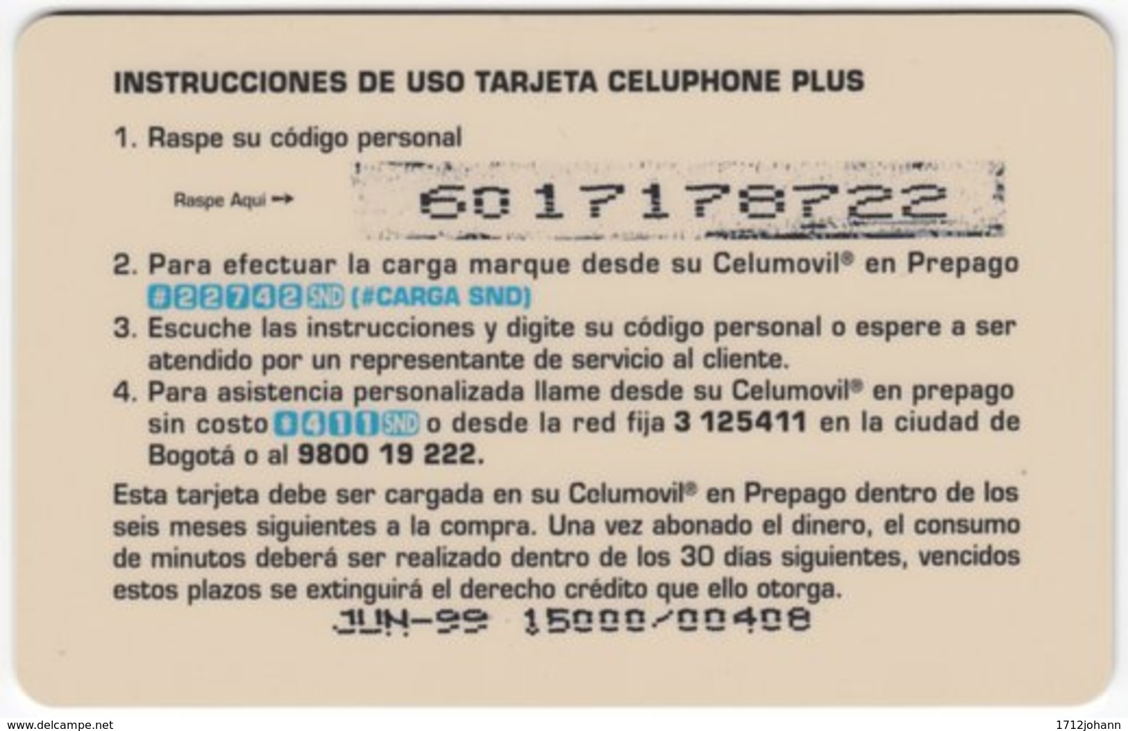 COLOMBIA A-146 Prepaid Celumovil - Used - Kolumbien