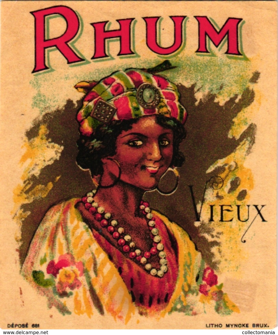 7 Etiquettes RHUM  Vieux Rhum Litho Myncke Brux. - Rum