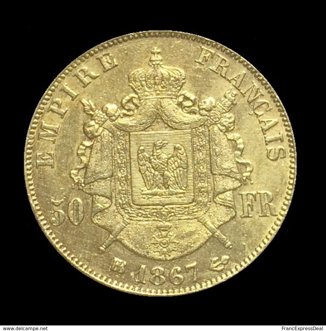 COPIE - 1 Pièce Plaquée OR Sous Capsule ! ( GOLD Plated Coin ) - France - 50 Francs Napoléon III Tête Laurée 1867 BB - Autres & Non Classés