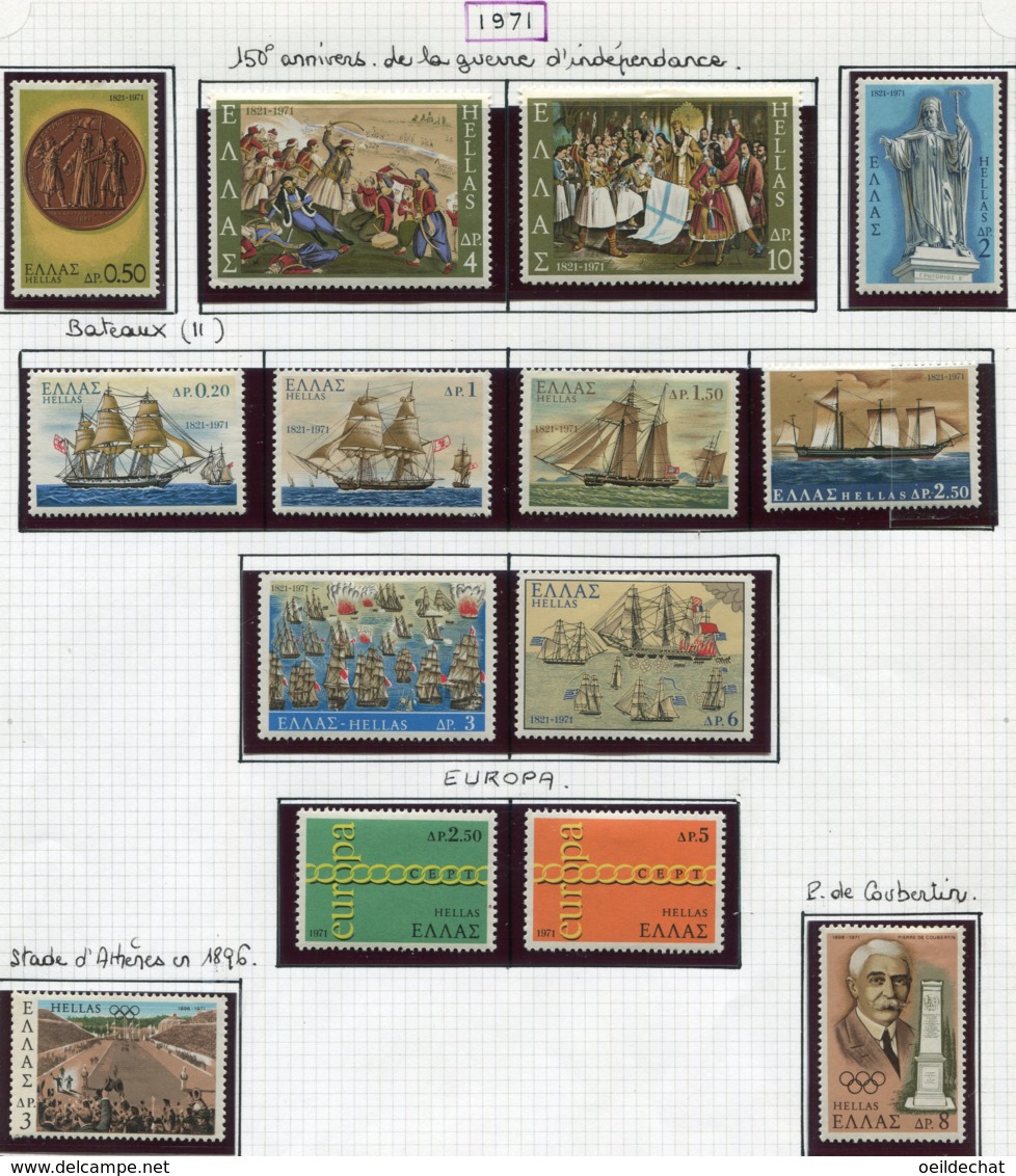 14001 GRECE Collection Vendue Par Page N° 1040 - 1053 + 1057/62  */ **   1971  TB/TTB - Neufs