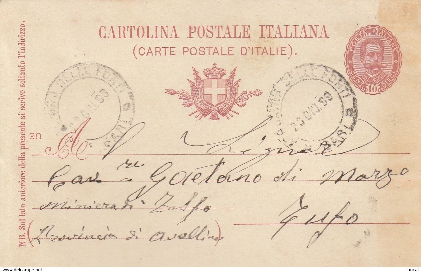 Acquaviva Delle Fonti. 1899. Annullo Guller ACQUAVIVA DELLE FONTI  (BARI), Su Cartolina Postale Completa Di Testo - Storia Postale