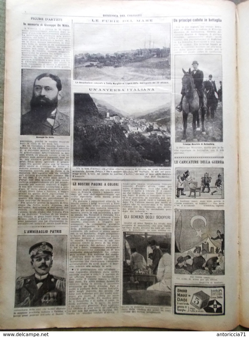 La Domenica Del Corriere 8 Novembre 1914 WW1 Anversa Feriti Tedeschi In Francia - Guerra 1914-18