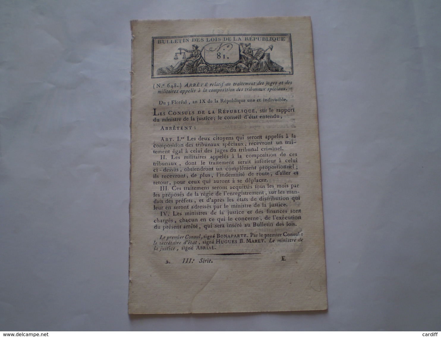 Loi An IX:Ventes D'objets Militaires.Prisons De Gand & Vilvorde.Foires Pomponne,Louhans,Moustier,Trèbes.Bois Pour Paris - Décrets & Lois