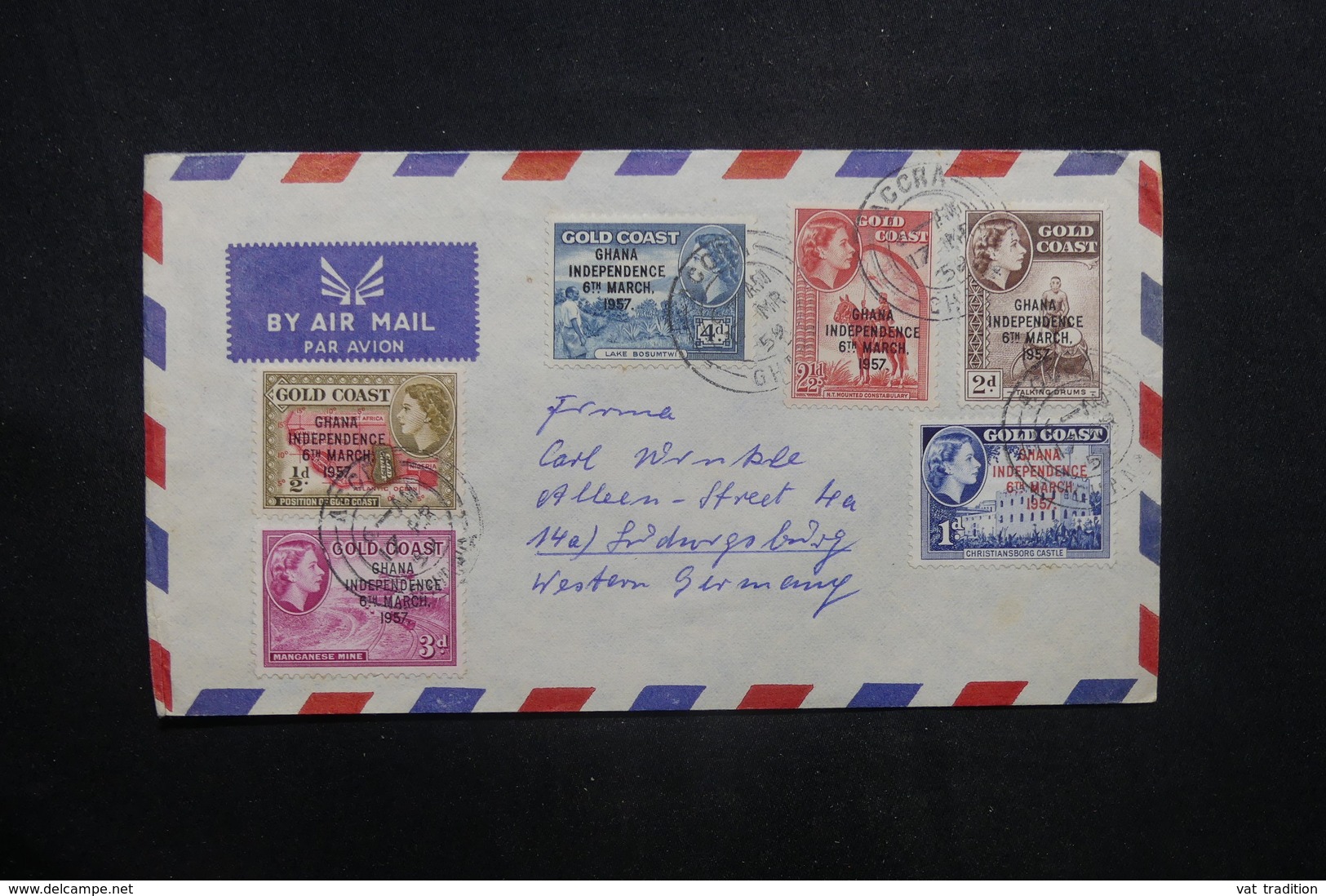 GHANA - Enveloppe Pour L 'Allemagne En 1959, Affranchissement Plaisant Surchargés - L 36913 - Ghana (1957-...)