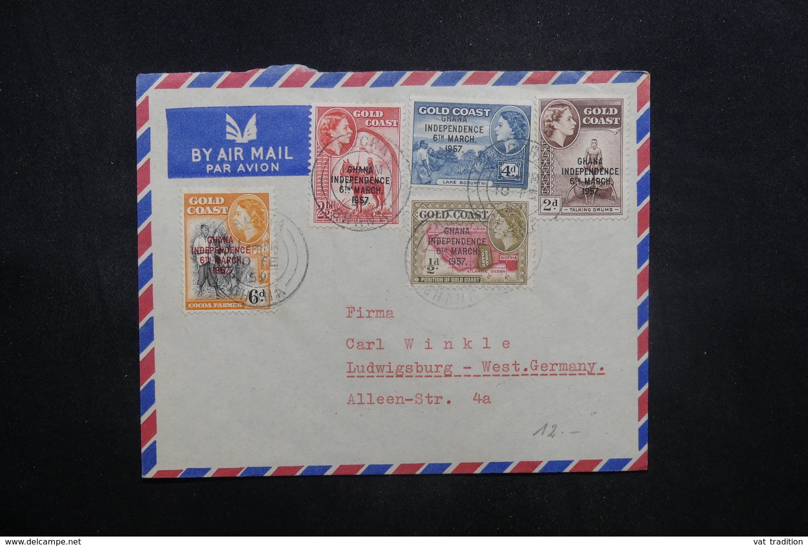 GHANA - Enveloppe  De Accra Pour L 'Allemagne En 1959, Affranchissement Plaisant Surchargés - L 36916 - Ghana (1957-...)