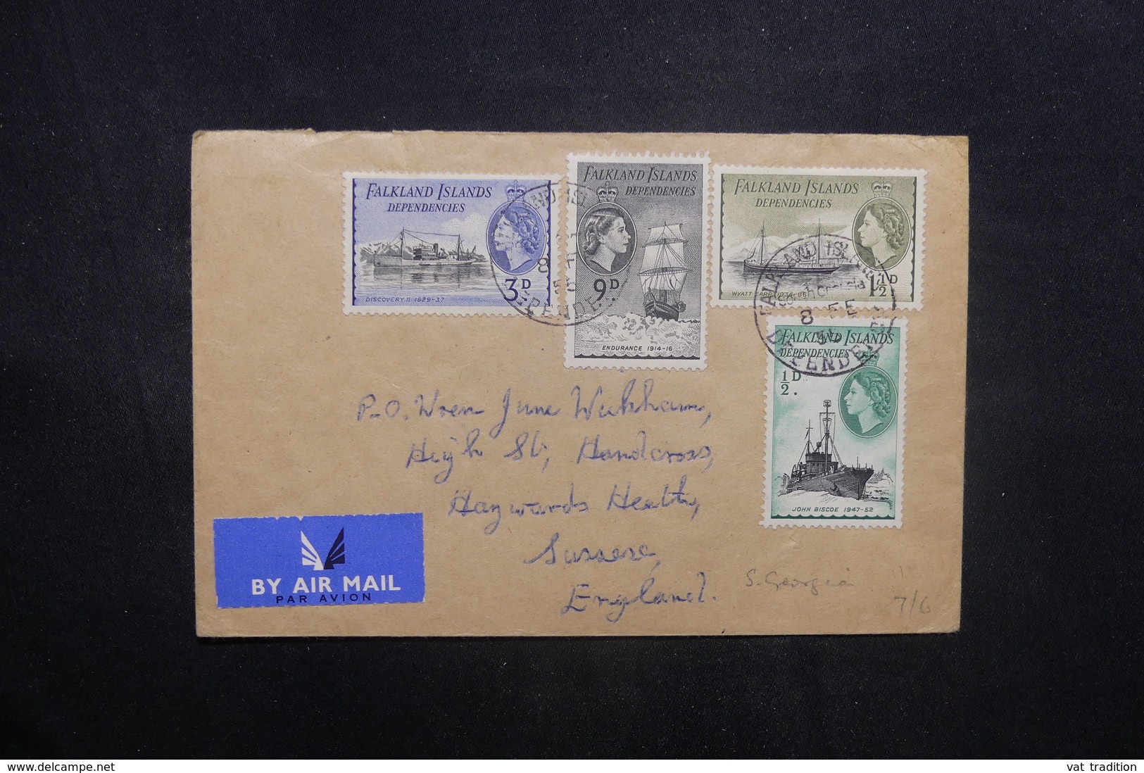 FALKLAND - Enveloppe Pour Le Royaume Uni En 1955, Affranchissement Plaisant  - L 36917 - Falkland Islands