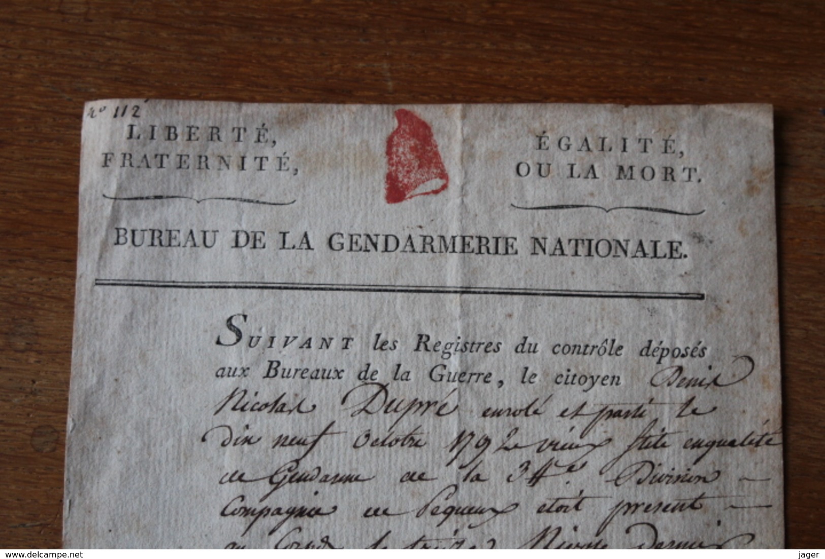 Revolution Gendarmerie Nationale  Egalité Ou La Mort - Documents Historiques