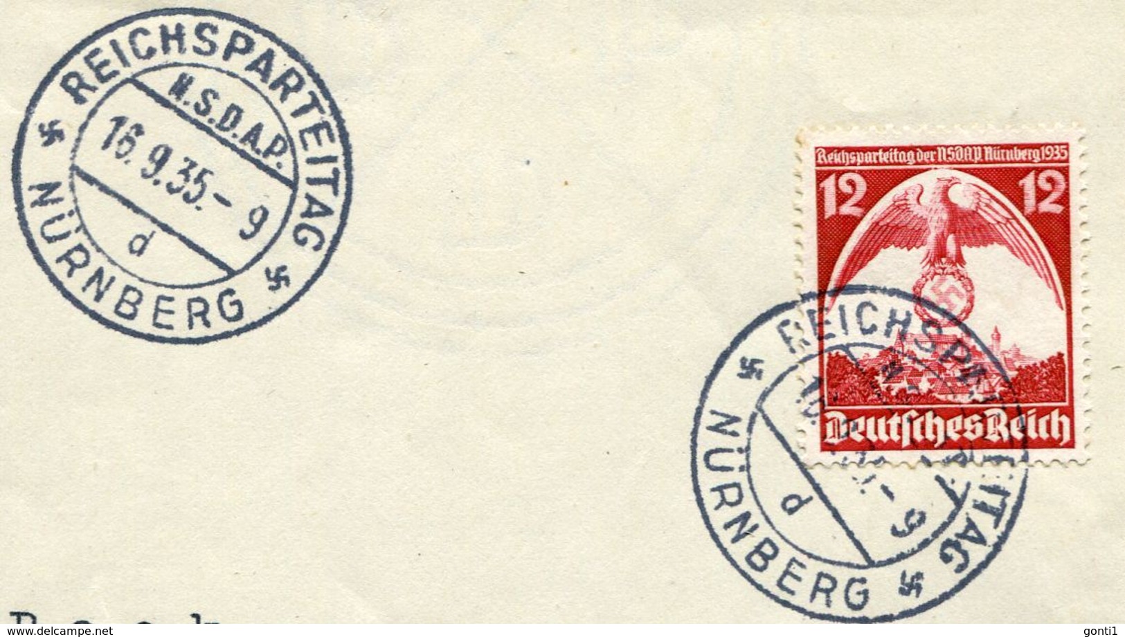 German Empires 1935 Bedarfsbrief M. Mi.Nr.587 EF NS Tstp"Nürnberg-Reichsparteitag,NSDAP"1 Beleg - Briefe U. Dokumente