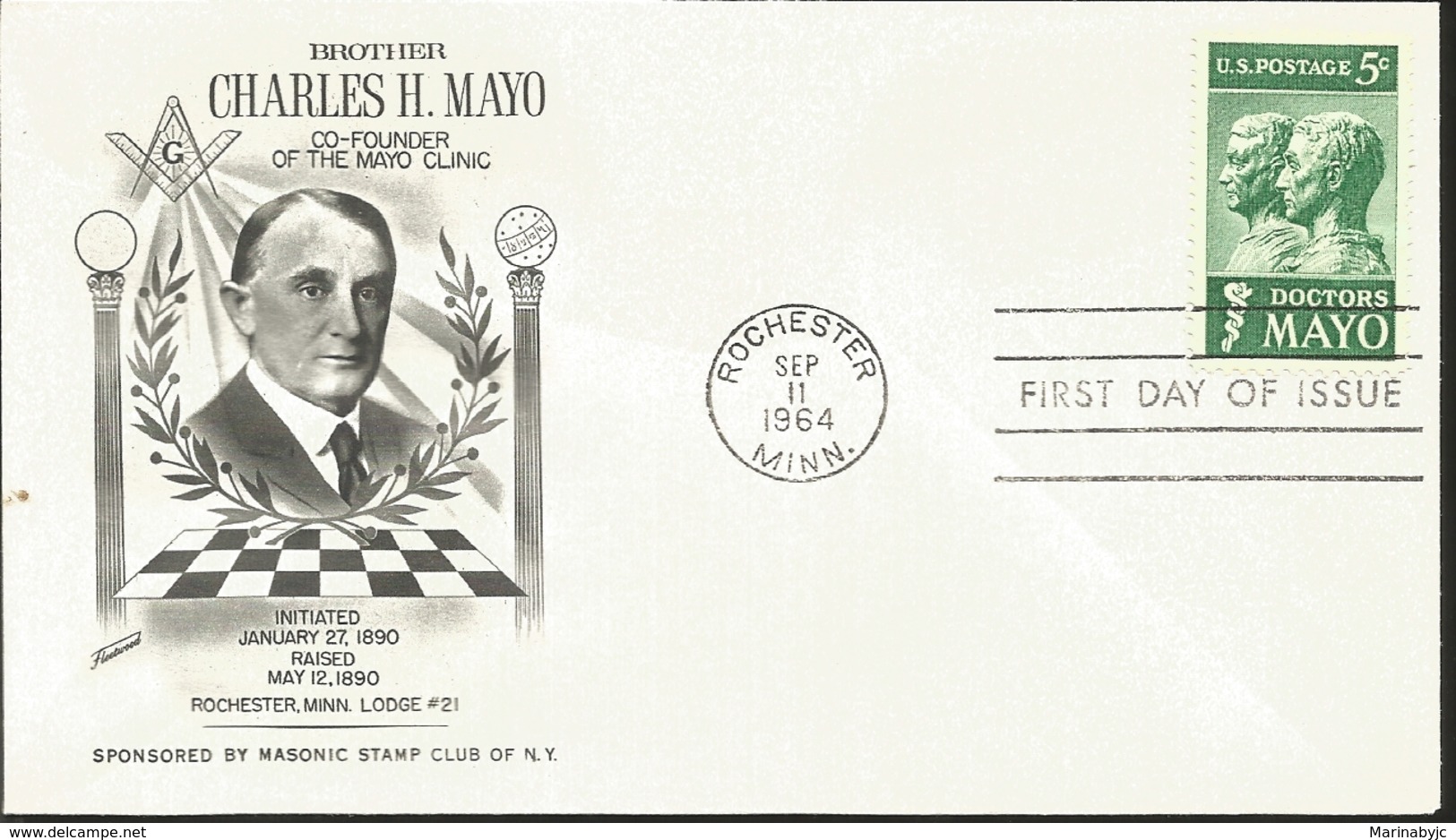 RJ) 1964 UNITED STATES, MASONIC GRAND LODGE, BROTHER CHARLES H MAYO, CO FOUNDER OF THE MAYO CLINIC, INITUATED - Sonstige & Ohne Zuordnung