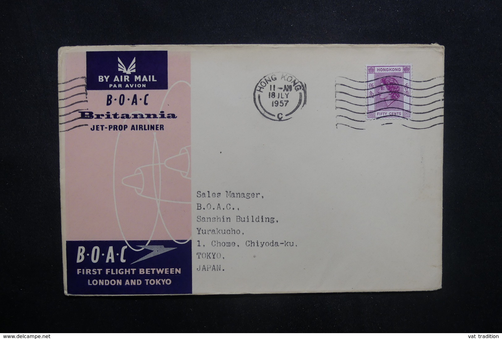 HONG KONG - Enveloppe 1er Vol Hong Kong / Tokyo En 1957 - L 36935 - Covers & Documents