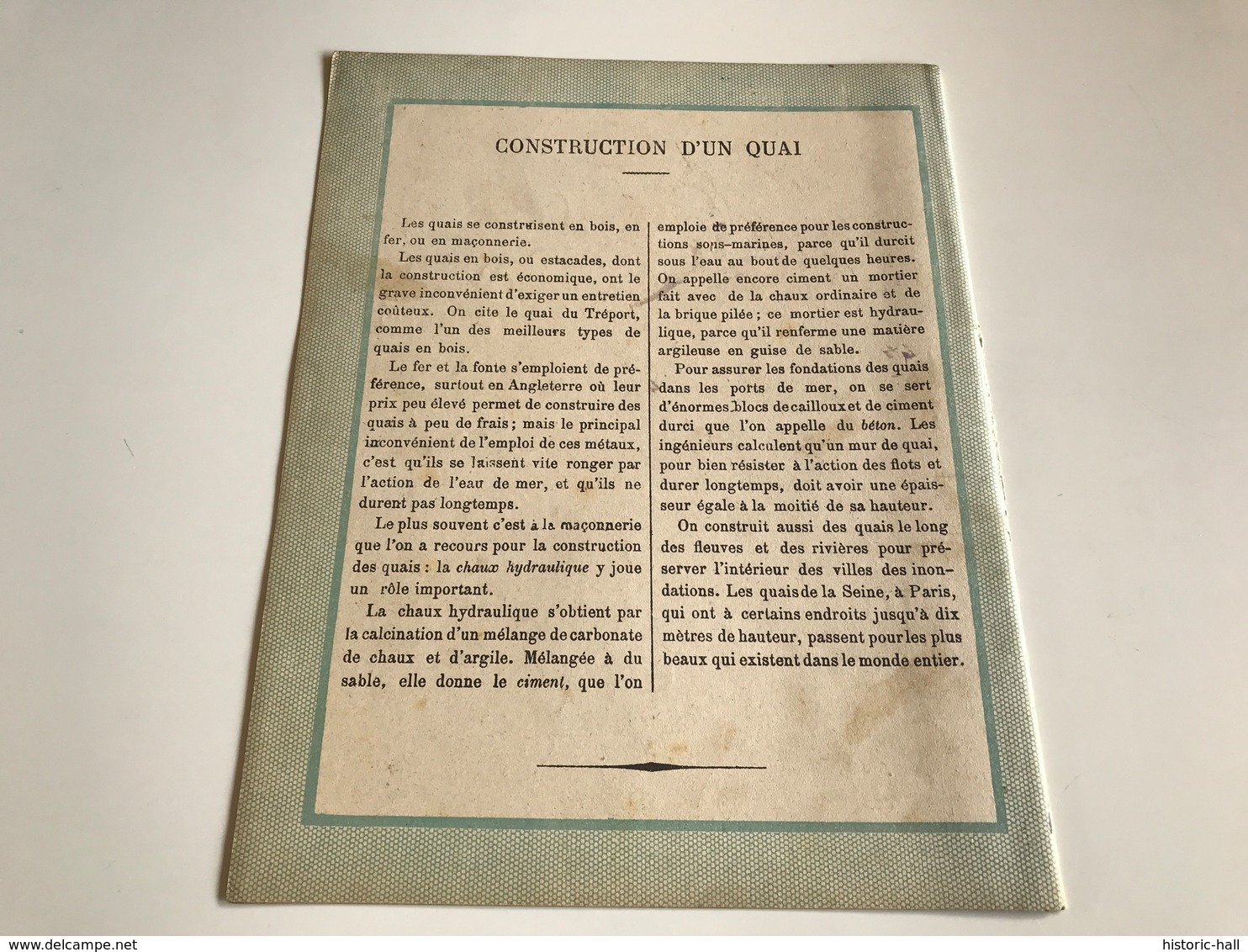 Protege Cahier - Connaissances Utiles Et Leçons De Choses - CONSTRUCTION D’un QUAI - M