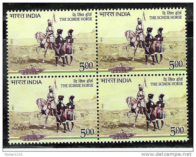 INDIA 2012   The Scinde Horse.,Armoured Corps Regiment, Horses, Militaria,  Block Of 4, MNH(**) . - Nuovi