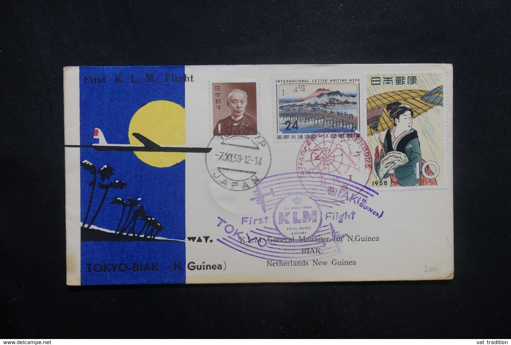 JAPON - Enveloppe 1er Vol Tokyo / Biak En 1958, Affranchissement Plaisant - L 36968 - Cartas & Documentos