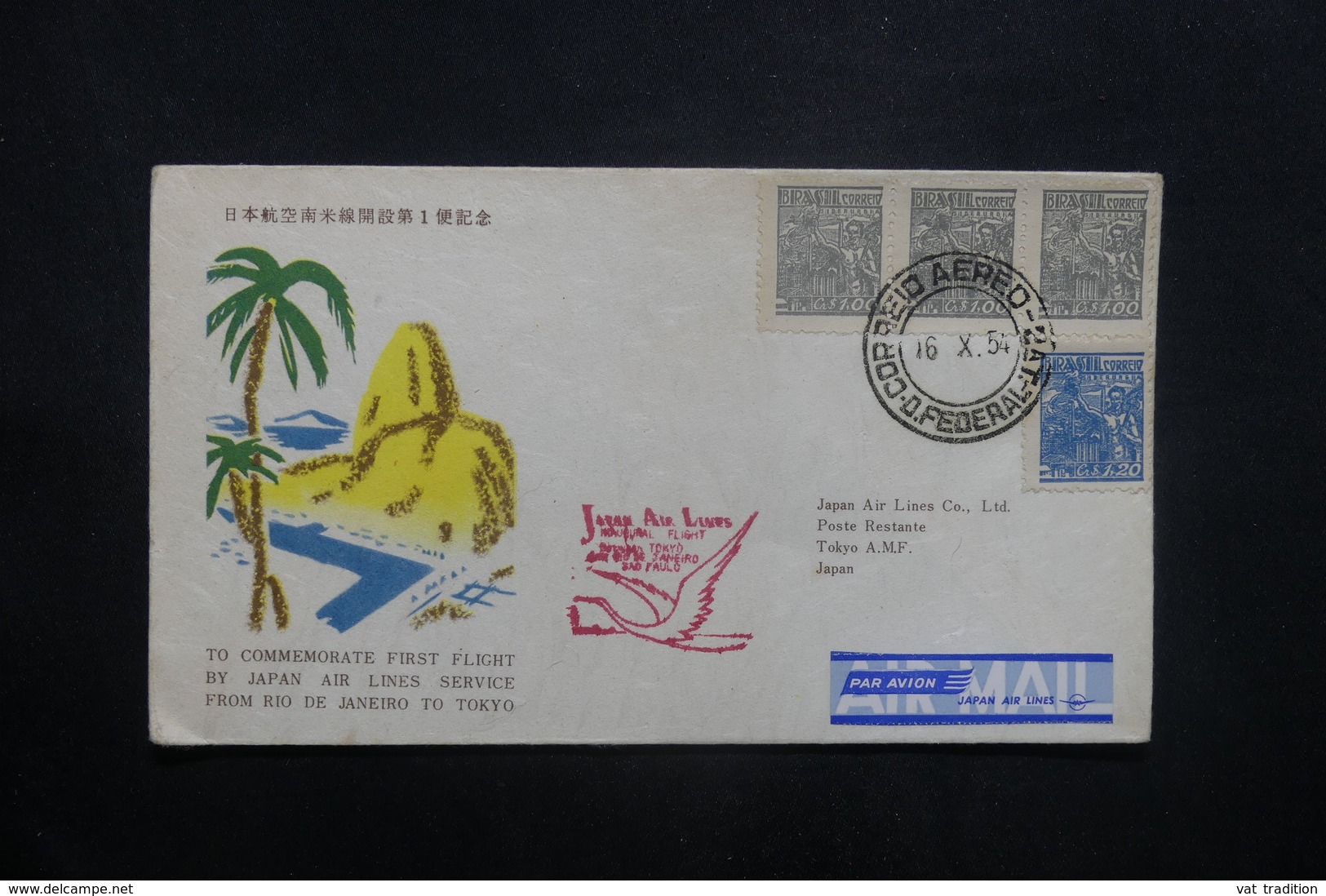 BRESIL- Enveloppe Par Vol Rio De Janeiro / Tokyo En 1954, Affranchissement Plaisant - L 36972 - Cartas & Documentos