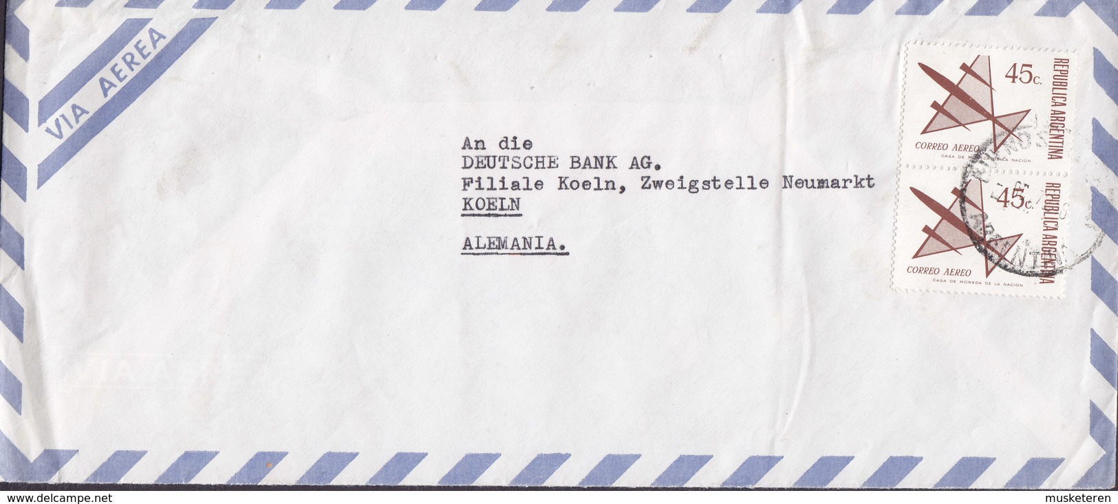 Argentina Via Aerea BUENOS AIRES 1972 Cover Letra DEUTSCHE BANK Köln Germany 2x Aeroplane Stamps - Briefe U. Dokumente