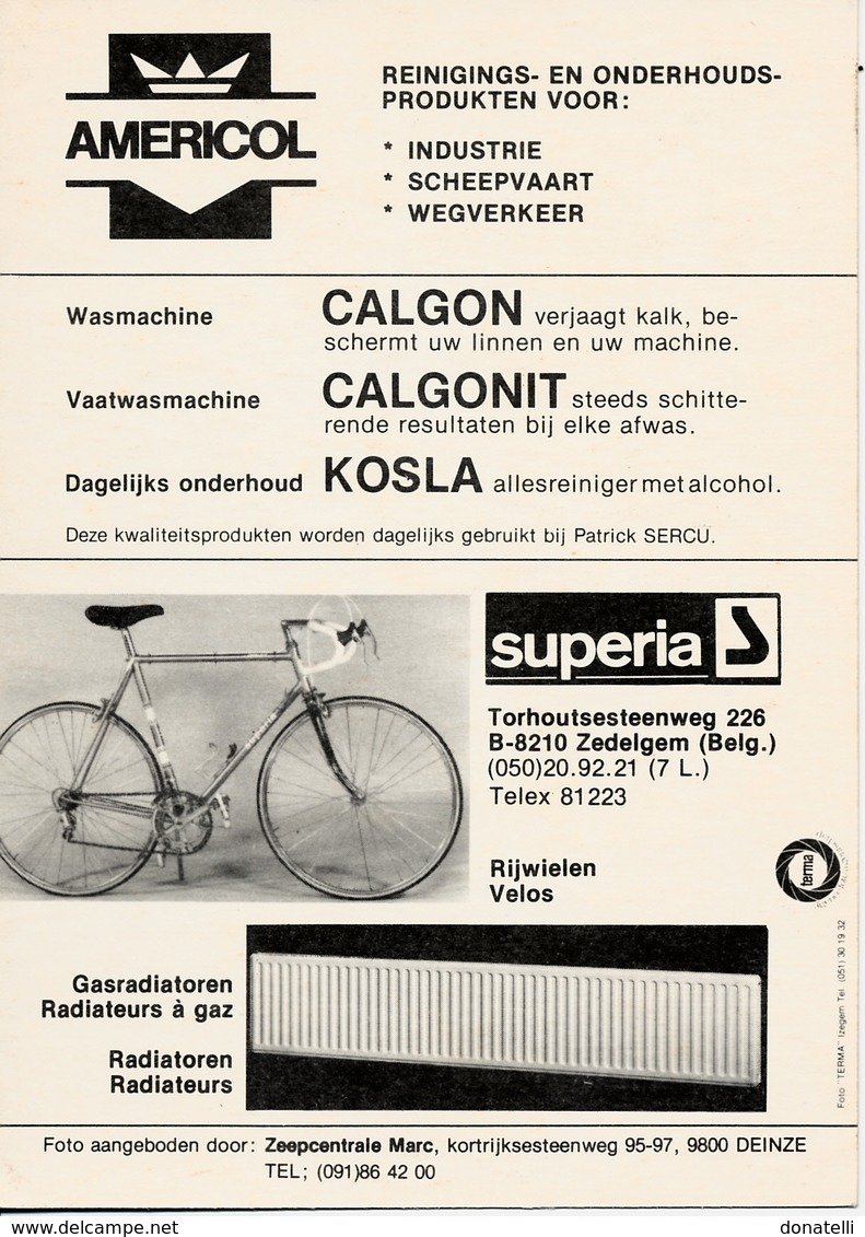 VAN SPRINGEL H. BEL (Ranst (Antwerpen), 14-8-'43) & SERCU P. (Roeselare (West-Vlaanderen), 27-6-'44) 1978 Marc - Superia - Ciclismo