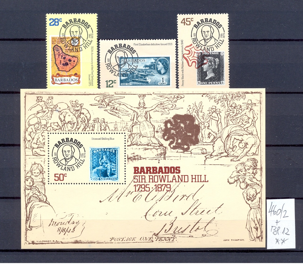 BARBADOS - 460/2 + Bl. 12  Rowland Hill   Kpl. Postfr.  MNH - Barbados (1966-...)