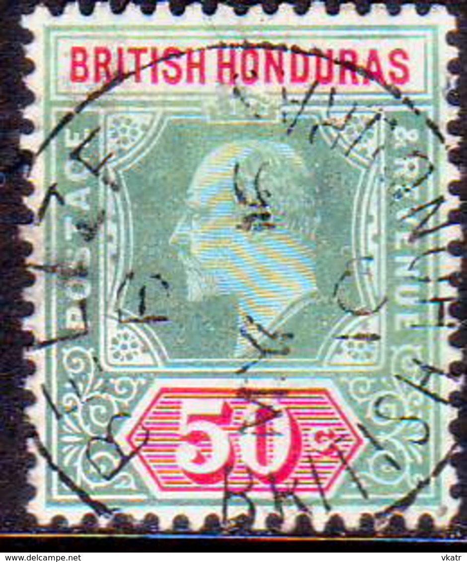 British Honduras 1907 SG #90 50c Used Wmk Mult.Crown CA CV £100 - British Honduras (...-1970)