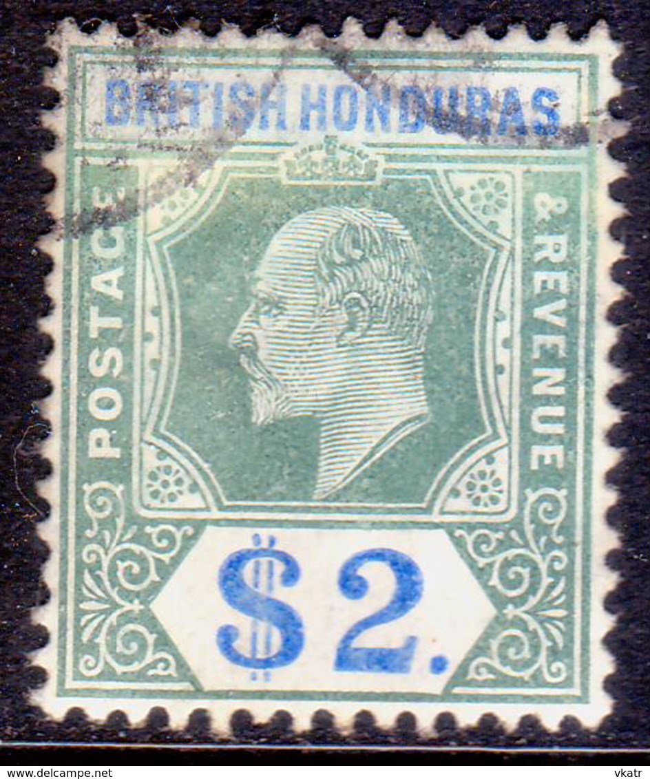 British Honduras 1907 SG #92 $2 Used Wmk Mult.Crown CA CV £275 - British Honduras (...-1970)