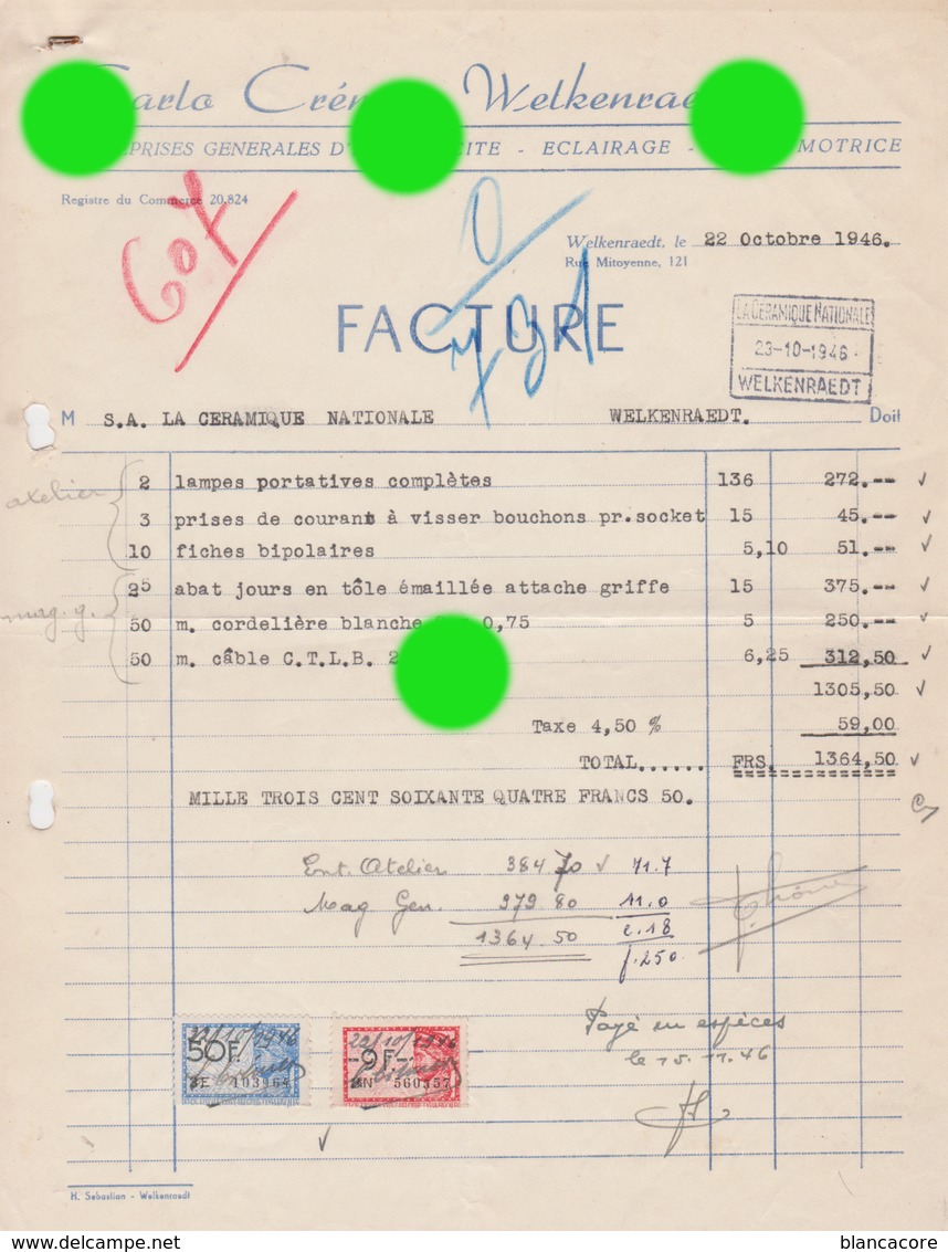 WELKENRAEDT 1946  CARLO CREMER électricité & éclairage - Elektrizität & Gas