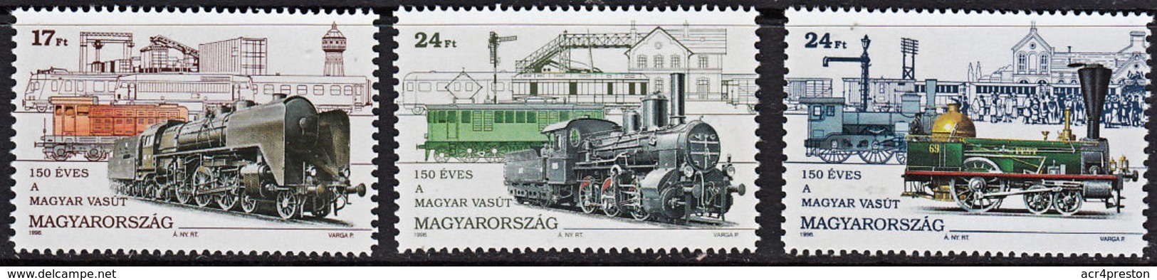 A1136 HUNGARY 1996,  SG 4297-9 150th Anniv Hungarian Railways, Locomotives,  MNH - Neufs