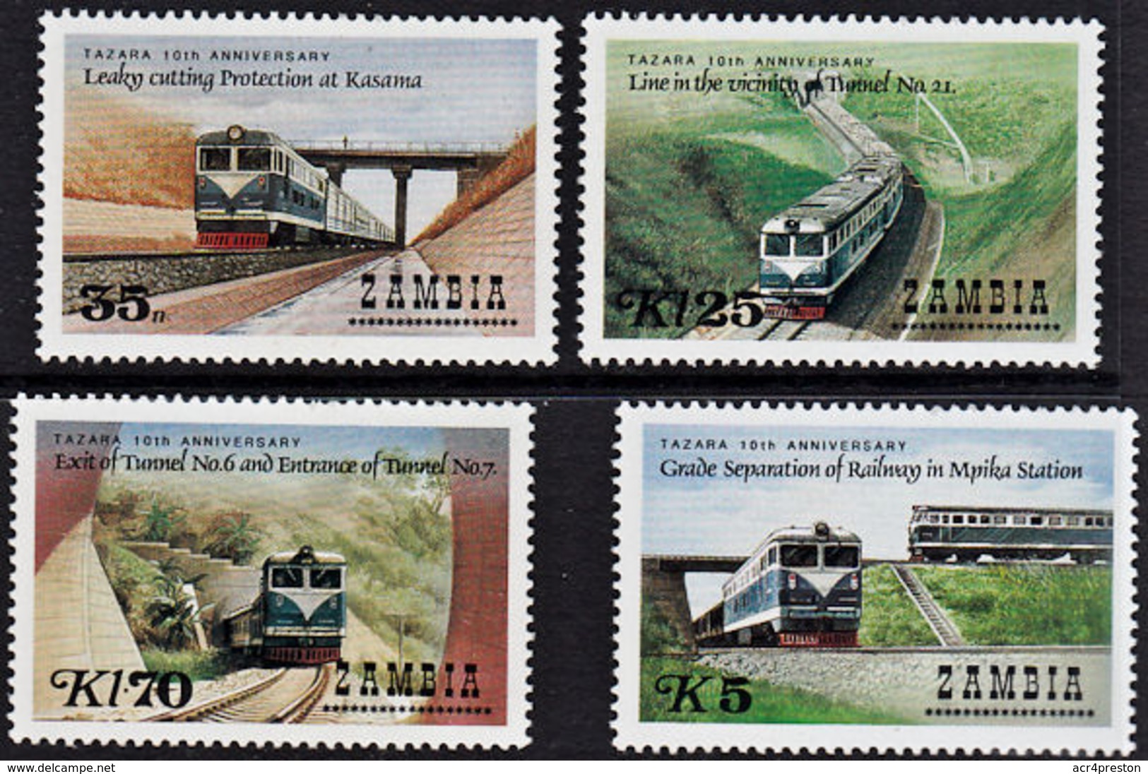 Zm0472 ZAMBIA 1986, SG 472-5 10th Anniv Tanzania-Zambia Railway, Locomotives, Trains,  MNH - Zambia (1965-...)