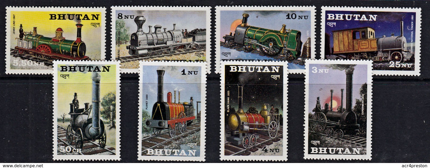 E0081 BHUTAN 1984, SG 531-8  Railway Locomotives,  MNH - Bhután