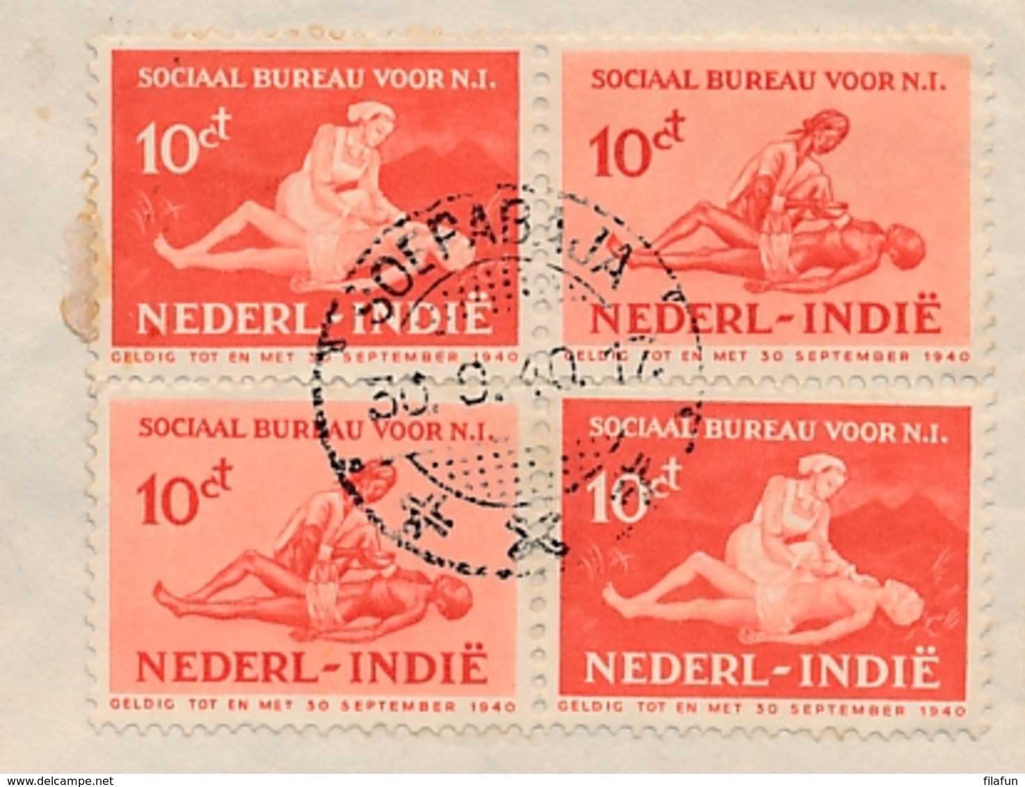 Nederlands Indië - 1940 - 9 Zegels Sociaaal Bureau Op Censored R-cover Van PV2 Soerabaja Naar LB Soerabaja Simpang - Niederländisch-Indien