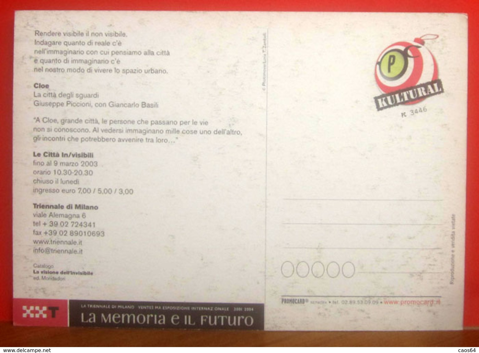 Triennale Di Milano 20° Esposizione Internazionale 2001 2004 Pubblicità Cartolina Promocard 3446 - Pubblicitari