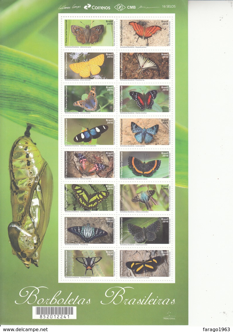 2016 Brazil Brasil Butterflies Papillons Complete Set Of 2  Miniature Sheets MNH - Mariposas