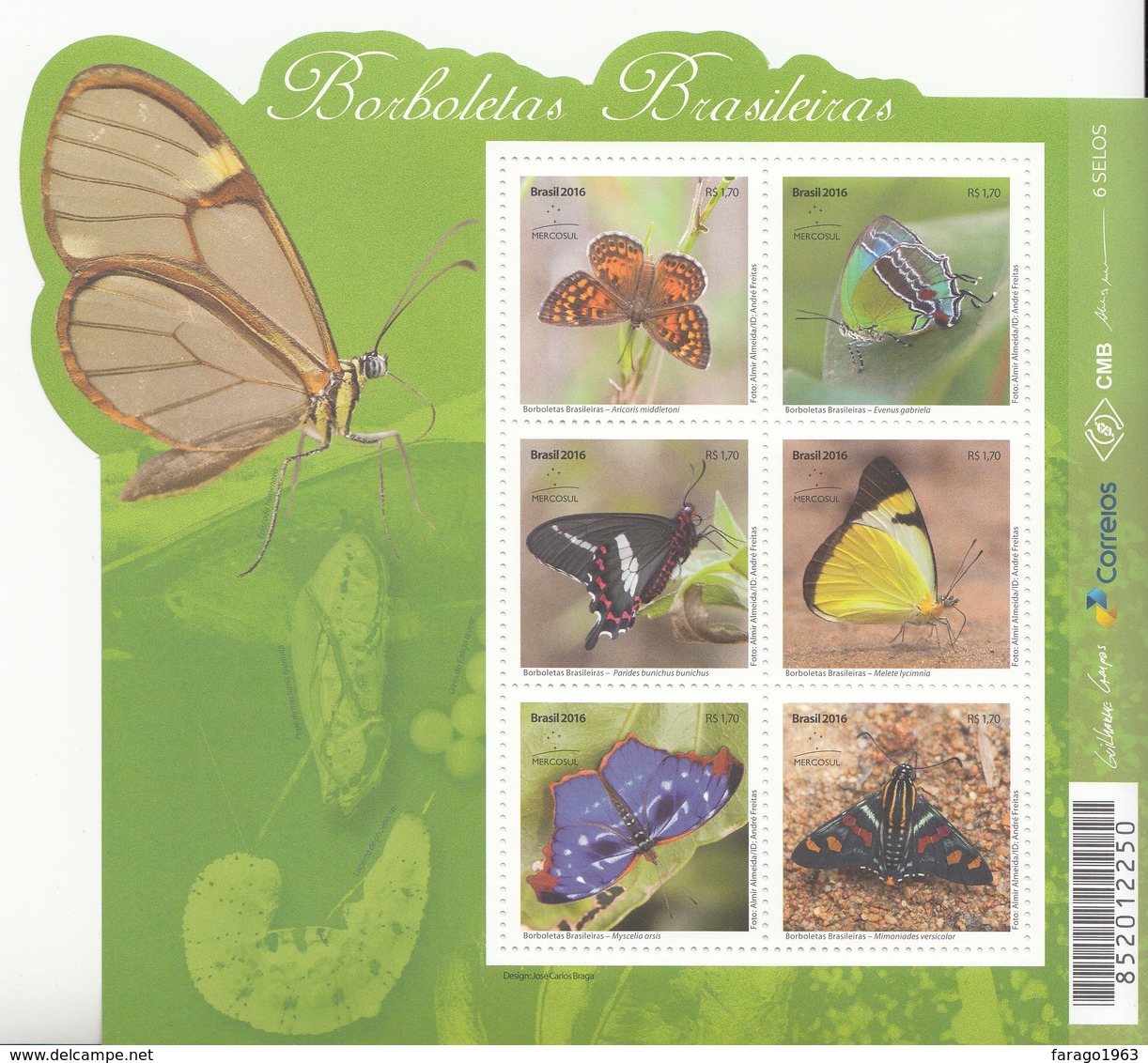 2016 Brazil Brasil Butterflies Papillons Complete Set Of 2  Miniature Sheets MNH - Butterflies